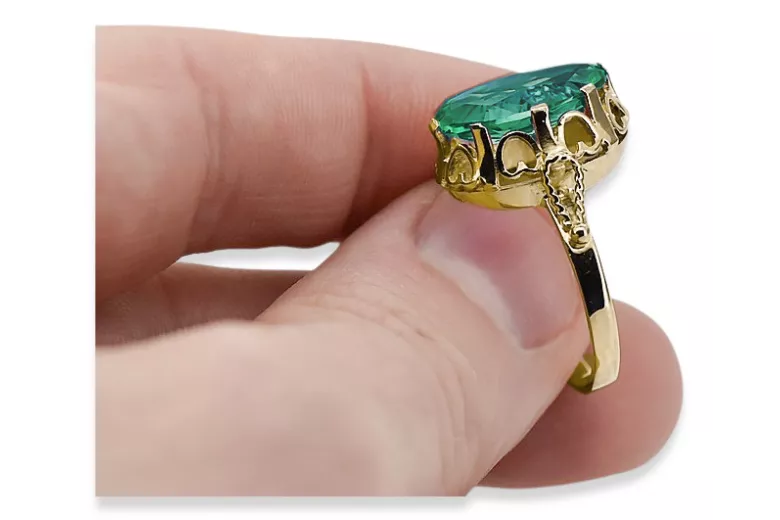 Vintage unikatowe Pierścionek Szmaragd 14k żółte złoto vrc134y